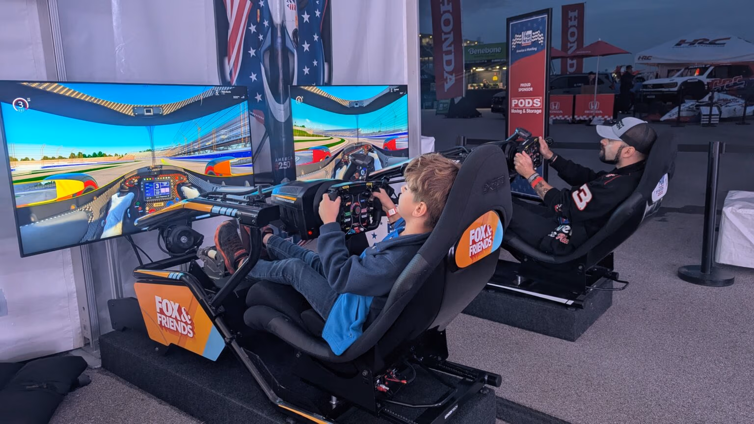 Simulators at Fox News Racing-Themed Trade Show Booth at the 2026 Indy 500.